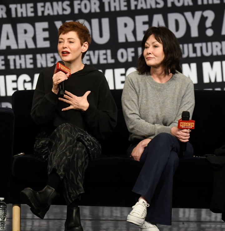 McGowan and Doherty speak during a Q&A session at MegaCon Orlando 2024 in February.