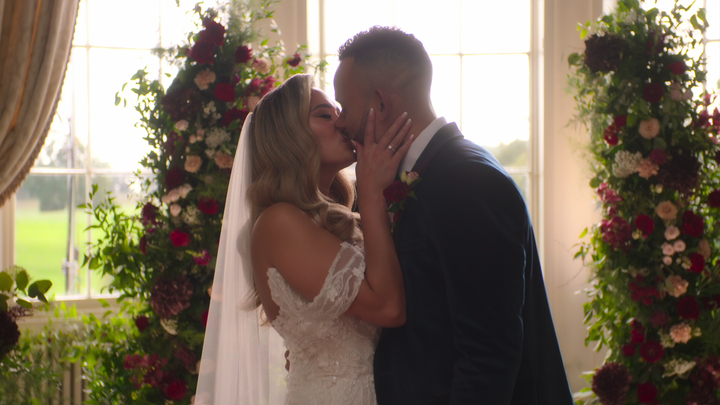 Love Is Blind UK couple Jasmine and Bobby share a kiss on their wedding day