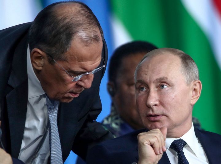 Russian president Vladimir Putin with Sergei Lavrov, Russia's foreign minister