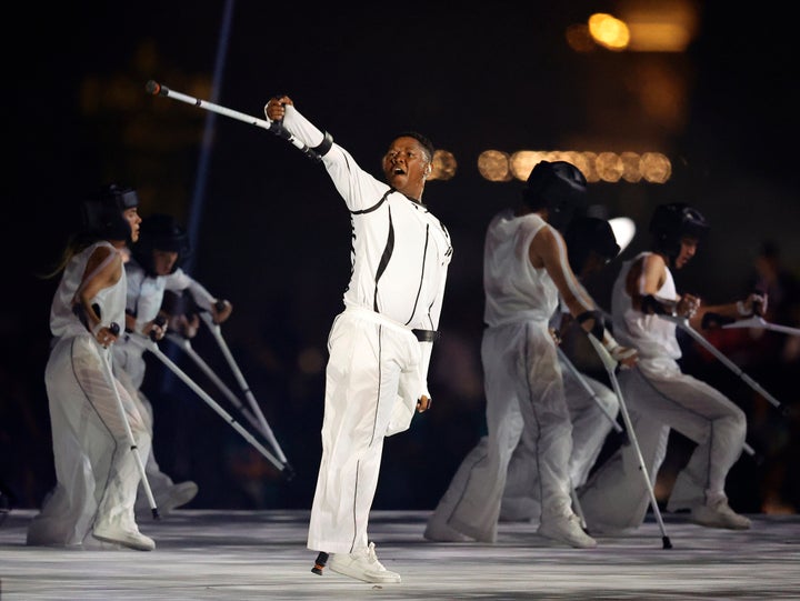 Musa Motha, a South African dancer, performs during the opening ceremony of the Paris 2024 Summer Paralympic Games on August 28, 2024 in Paris, France.