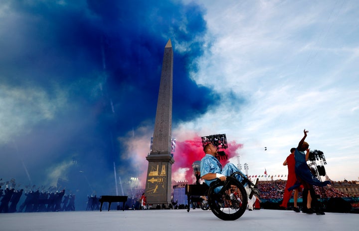 Artists perform during the Opening Ceremony for the 2024 Paralympics, Wednesday, Aug. 28, 2024, in Paris, France.