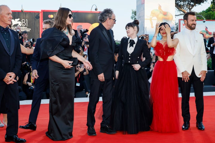 The cast of Beetlejuice Beetlejuice at the Venice Film Festival on Wednesday evening