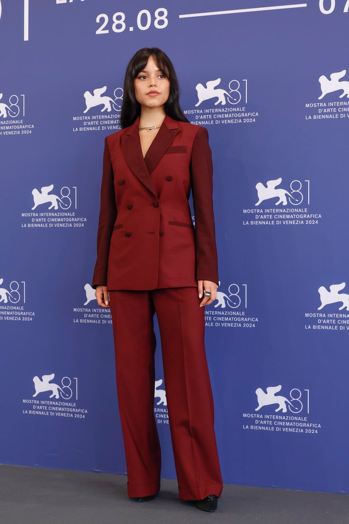 Jenna Ortega opted for this red suit to promote her new film