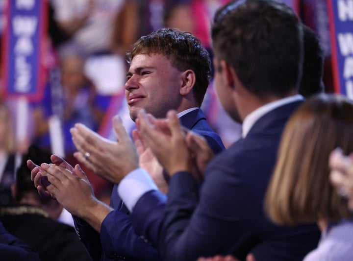 Gus Walz was understandably emotional as his father gave a speech at the DNC. 