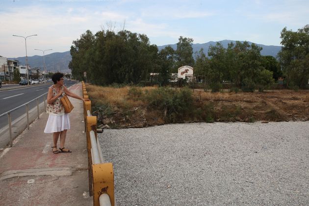 Γυναίκα κοιτάζει την επιφάνεια του ποταμού που έχει επίσης καλυφθεί πλήρως από νεκρά ψάρια