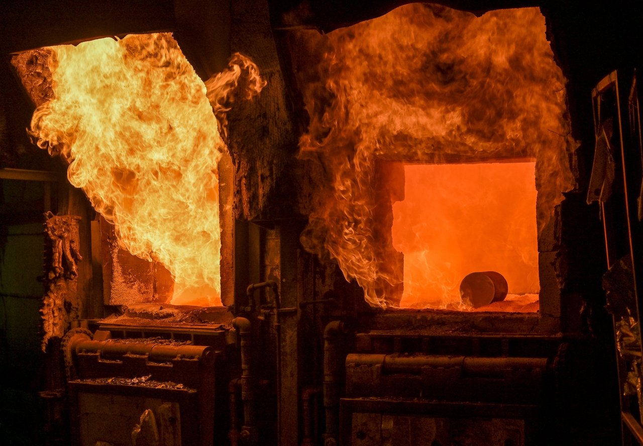 Billets are heated in a 2000 degree furnace for about an hour as part of the production of 55 mm M795 artillery projectiles manufactured at the Scranton Army Ammunition Plant.