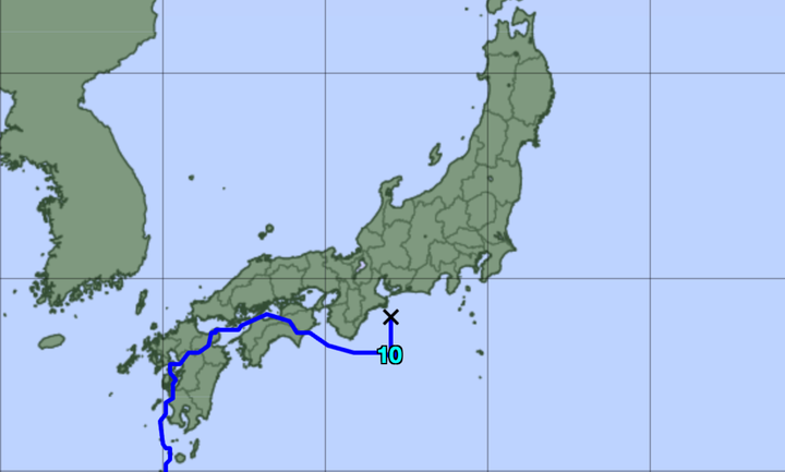 台風10号の経路図（2024年9月1日正午）