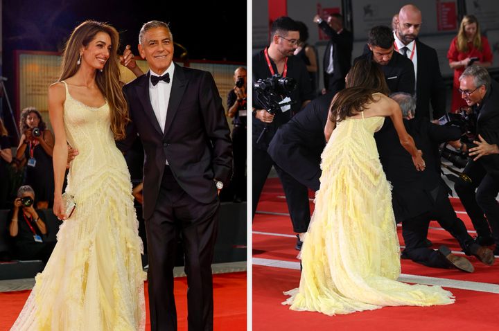 Amal and George Clooney at the premiere of Wolfs