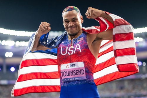 Roderick Townsend of Team USA celebrates winning the gold medal.