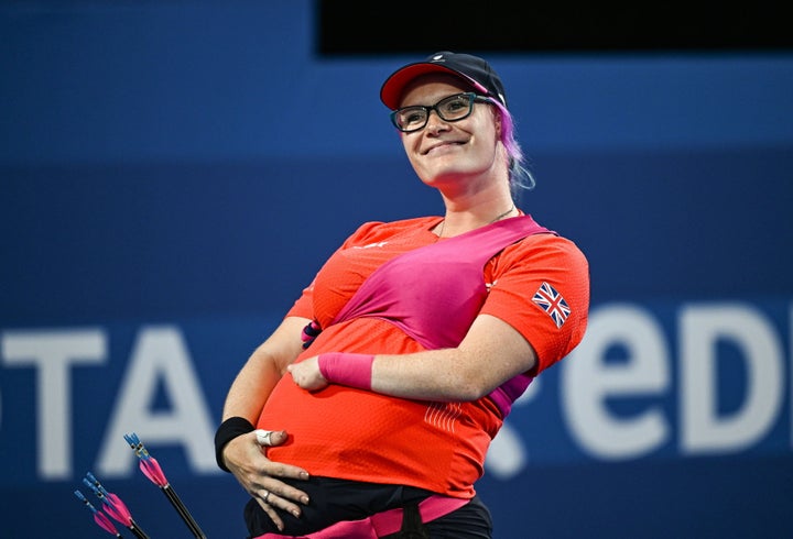 Grinham after winning the women's individual compound open bronze medal match against Phoebe Paterson Pine of Great Britain.