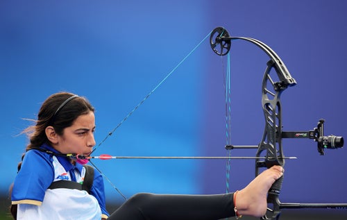 Sheetal Devi of Team India during the women's individual compound open 1/8 elimination match.