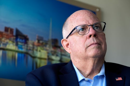 Former Maryland Gov. Larry Hogan is playing up his criticism of Donald Trump.