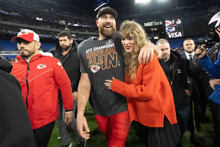 Travis Kelce and Taylor Swift pictured together in January