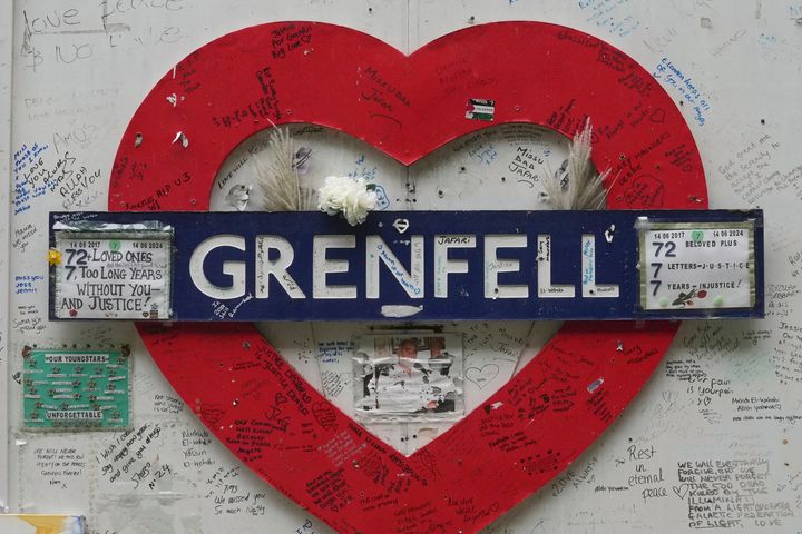 A view of the memorial wall by Grenfell Tower.