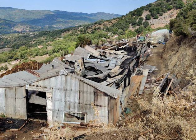 Εικόνα ολικής καταστροφής στην σταβλική εγκατάσταση μετά το χτύπημα κεραυνού - Αιτωλοακαρνανία, 4/9/2024