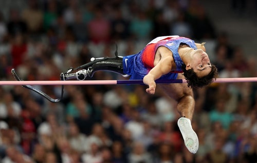 Ezra French competes in the men's high jump T63.