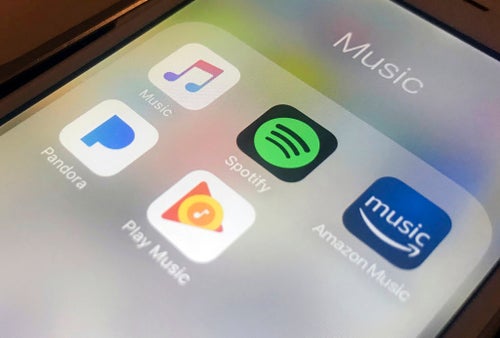 Music streaming apps are shown.