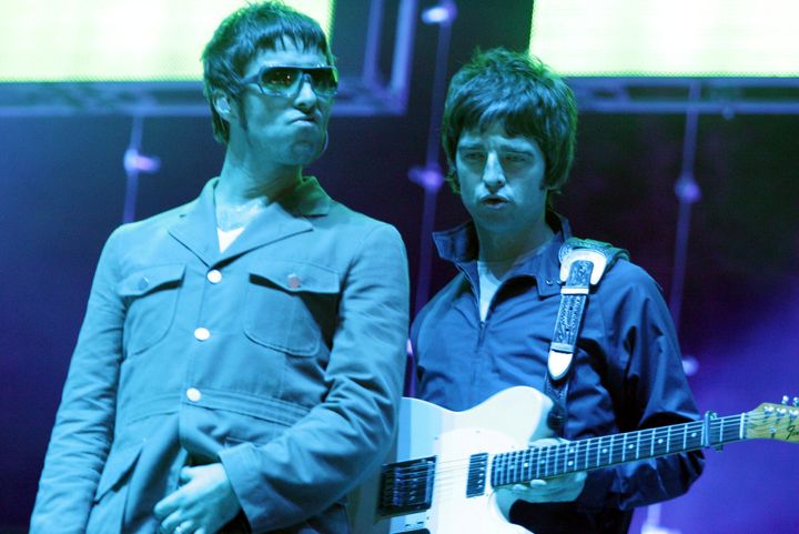 Liam and Noel Gallagher on stage at V Festival in 2005