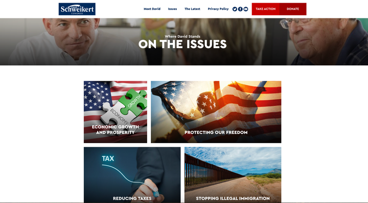 The issues page on Rep. Dave Schweikert's campaign website.