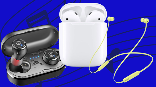 Tozo T10 waterproof earbuds, Second-generation Apple AirPods and a pair of magnetic Beats. 