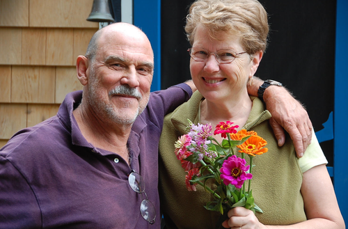 The author and Sven at Wellfleet’s Chez Sven. "We served as the green innkeepers from 2004-2016," she writes.