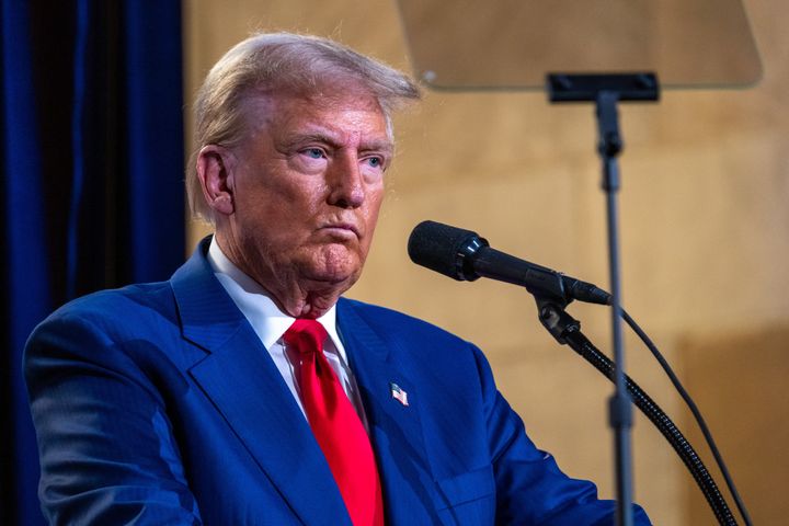 Republican presidential nominee, former US President Donald Trump addresses the Economic Club of New York on September 5, 2024.