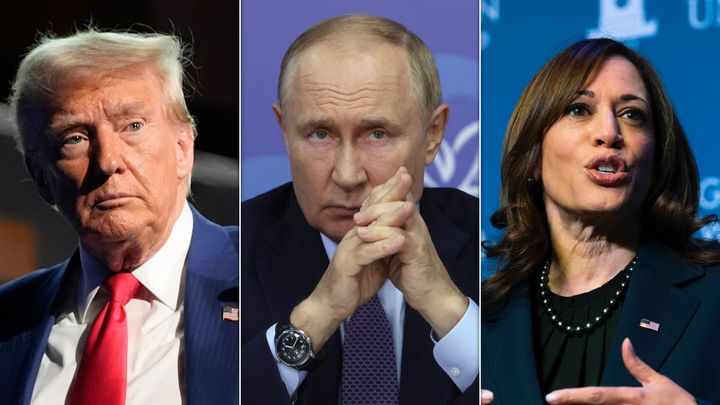 Donald Trump, Vladimir Putin and Kamala Harris