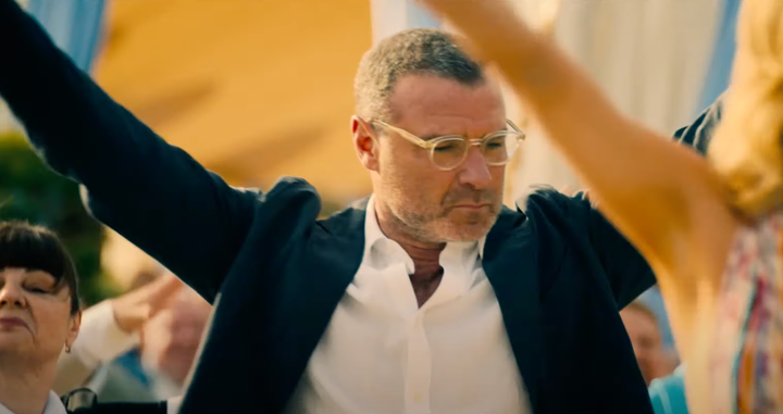 Liev Schreiber throws shapes with his co-stars in the opening titles of The Perfect Couple