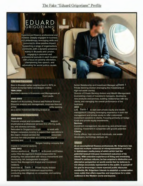 The fake "Eduard Grigoriann" profile