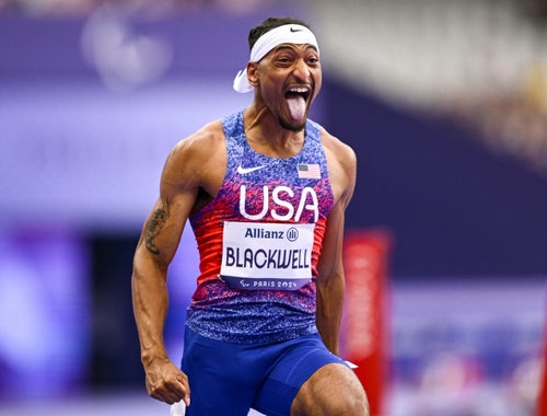 Blackwell’s expression after winning the men's 100-meter T38 final.