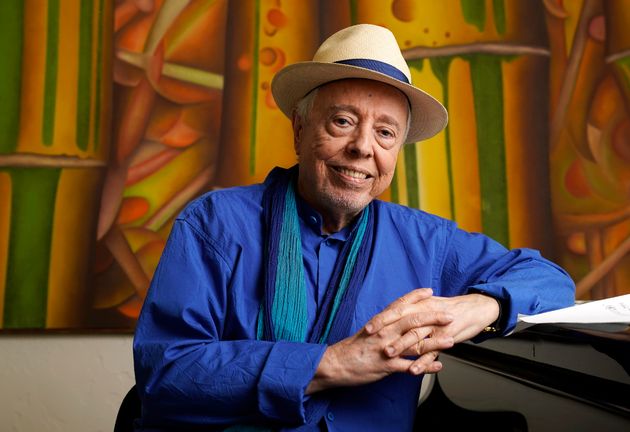 FILE - Brazilian musician Sergio Mendes sits for a portrait at home in Los Angeles, May 18, 2021. (AP Photo/Chris Pizzello, File)