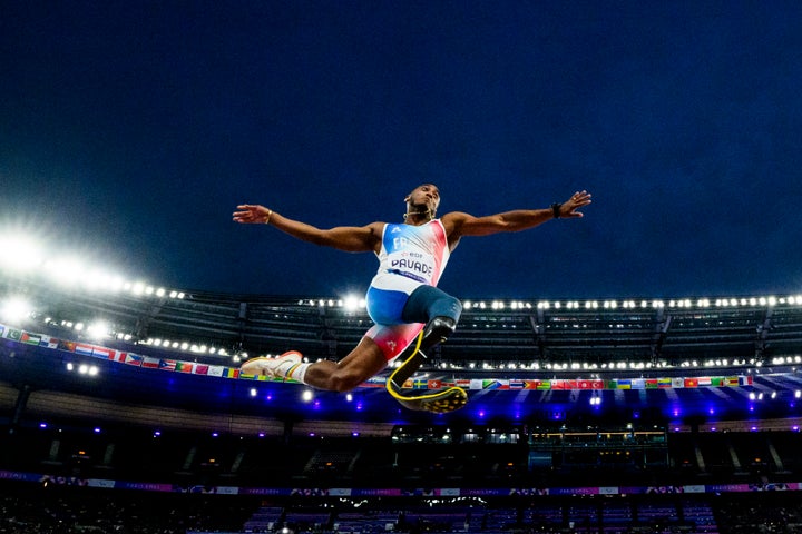 Dimitri Pavadé of Team France competes during the men's long jump T64 final at the Paralympics. He recently came out as gay in an Instagram post on Saturday.