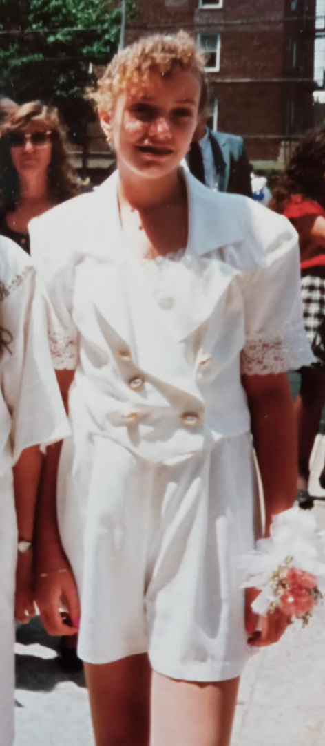 The author, age 12, attends her elementary school graduation. "I was on the cusp of discovering that my body was soon to be up for unsolicited criticism, inspection and debate by family and strangers alike," she writes.