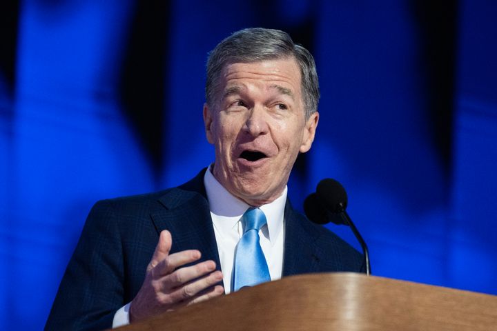 North Carolina Gov. Roy Cooper speaks on the final night of the Democratic National Convention at the United Center in Chicago, Ill., on Thursday, August 22, 2024.