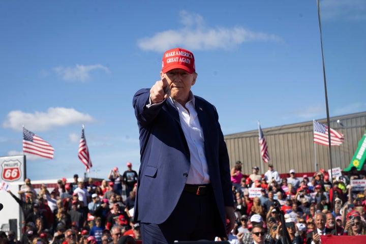 Trump departs a campaign event at the Central Wisconsin Airport last week. (Photo by Scott Olson/Getty Images)