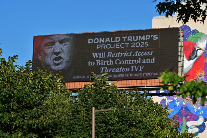 The Democratic National Committee sponsors an informative billboard about Trump Project 2025 in Philadelphia, Pennsylvania. (Photo by Lisa Lake/Getty Images for DNC)