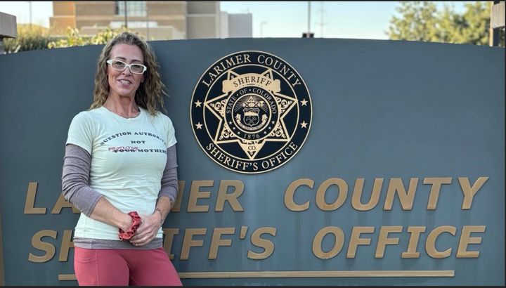 Rachel Pickrel-Hawkins outside the Larimer County Sheriff's Office in a photo posted on GoFundMe.