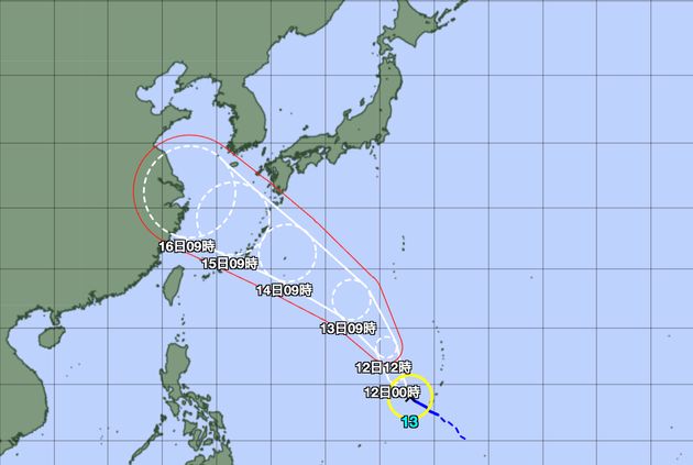 台風13号の予想経路図（2024年9月11日正午）