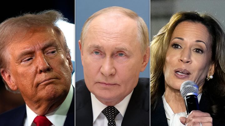 Donald Trump, Vladimir Putin and Kamala Harris