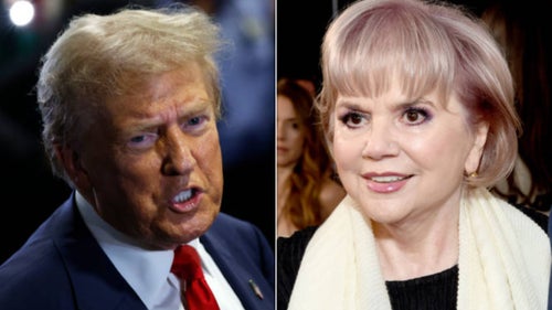 Linda Ronstadt (right) said of Donald Trump: "It saddens me to see the former President bring his hate show to Tucson."