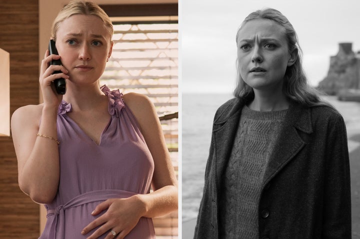 Dakota Fanning in The Perfect Couple (left) and Ripley (right)