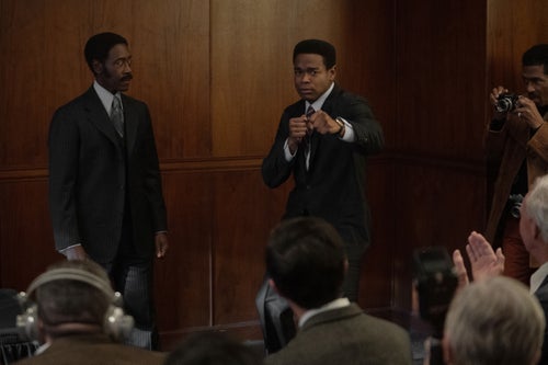 Don Cheadle as JD, Dexter Darden as Muhammad Ali in "Fight Night: The Million Dollar Heist."