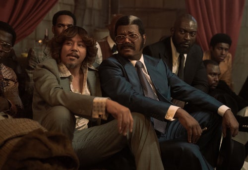 Terrence Howard as Cadillac Richie, Samuel L. Jackson as Frank Moten, Michael James Shaw as Lamar in "Fight Night: The Million Dollar Heist ."