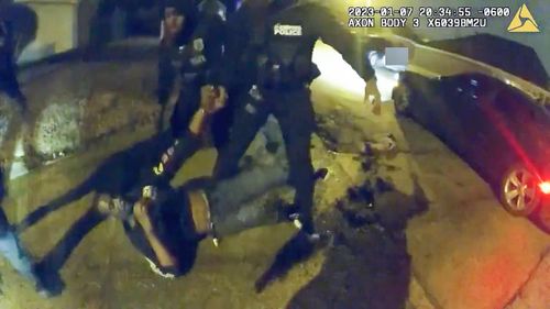 This image from video released by the City of Memphis on Jan. 27, 2023, shows Tyre Nichols being attacked by five Memphis police officers on Jan. 7, 2023. 