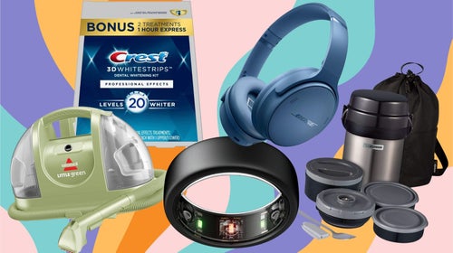 The Bissell Little Green carpet and upholstery cleaner,Crest 3D Whitestrips, Bose QuietComfort headphones, Zojirushi bento jar and the Oura Ring health tracker.