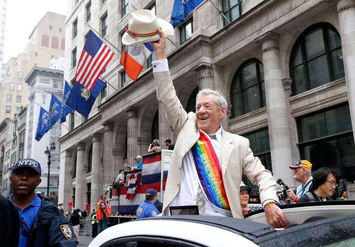 Sir Ian McKellen serving as Grand Marshal during the Heritage Pride March in New York in 2015