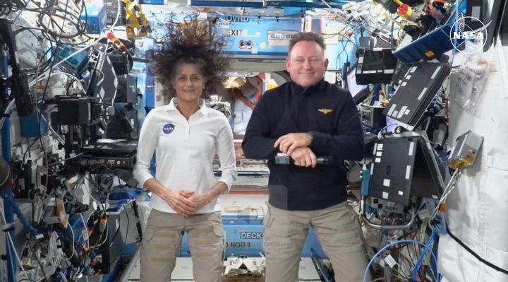 This image made from a NASA live stream shows NASA astronauts Suni Williams and Butch Wilmore during a press conference from the International Space Station on Friday, Sept. 13, 2024.