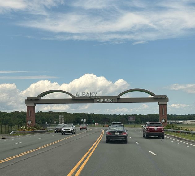 The entrance to Albany International Airport.