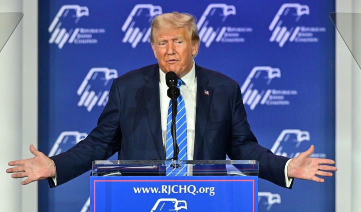 Former President Donald Trump addressed the Republican Jewish Coalition in October. He has sought to exploit some Jews' discomfort for the activist left's positions on Israel.