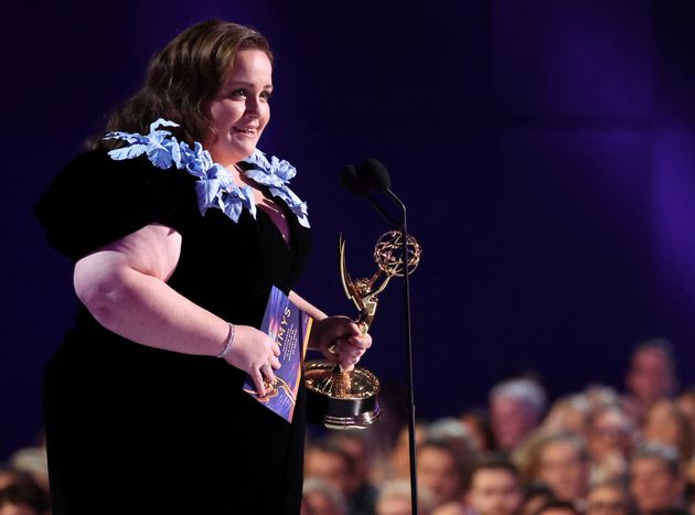 A stunned Jessica Gunning accepts her first Emmy